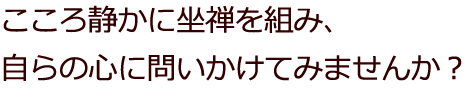 こころ静かに坐禅を組み、自らの心に問いかけてみませんか？